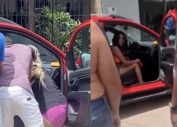 Um vídeo que circula nas redes sociais nesta quinta-feira (25) mostra o momento em que uma mulher fica furiosa após flagrar. Vídeo:
