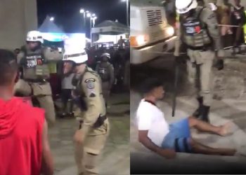 Vídeo mostra PM dando 'voadora' em baiano durante abordagem no Carnaval