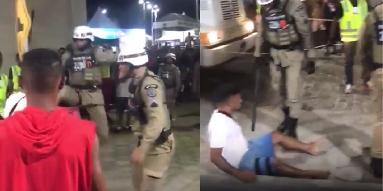 Vídeo mostra PM dando 'voadora' em baiano durante abordagem no Carnaval