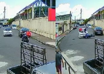 Câmera registra colisão entre motoboy e carro no São Jorge; assista
