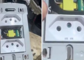 Um casal denunciou ter encontrado uma câmera escondida dentro da tomada de um quarto de um motel, em. Vídeo: