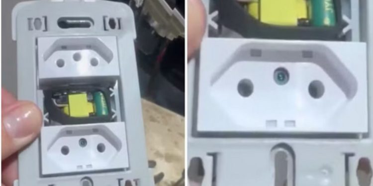 Um casal denunciou ter encontrado uma câmera escondida dentro da tomada de um quarto de um motel, em. Vídeo: