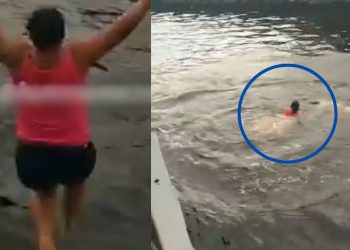 Uma mulher, não identificada, viralizou na internet após pular de um barco em movimento e nadar até o. Vídeo: