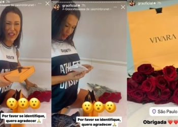 Gracyanne Barbosa, 40, mostrou que ganhou um buquê de flores e joias de um admirador secreto na noite da. Gracyanne ganha