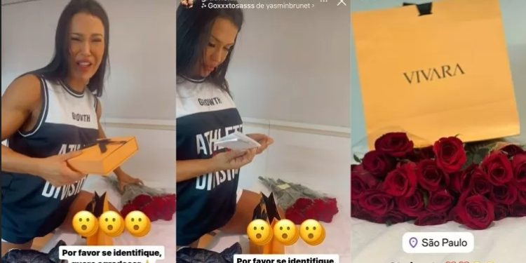 Gracyanne Barbosa, 40, mostrou que ganhou um buquê de flores e joias de um admirador secreto na noite da. Gracyanne ganha