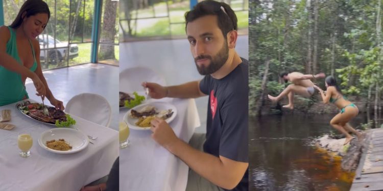 Vídeos: Isabelle apresenta tambaqui com farinha e banho de rio em Presidente Figueiredo a Matteus