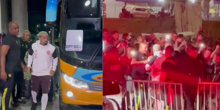 Gabigol é ovacionado em Manaus e abraça torcedores na porta de hotel