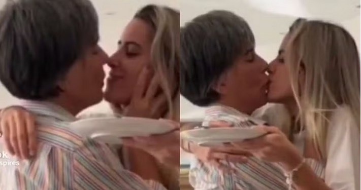 Gloria Pires, de 60 anos de idade, encheu uma das filhas de selinhos, e o vídeo viralizou, nesta quinta. Gloria