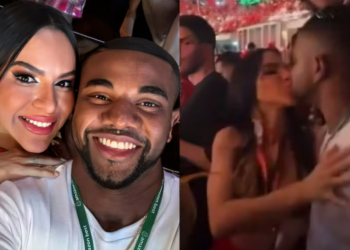 Davi Brito foi flagrado aos beijos com Tamires Assis, que é musa do boi Garantido no Festival de Parintins. Novo casal