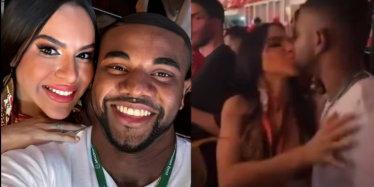 Davi Brito foi flagrado aos beijos com Tamires Assis, que é musa do boi Garantido no Festival de Parintins. Novo casal