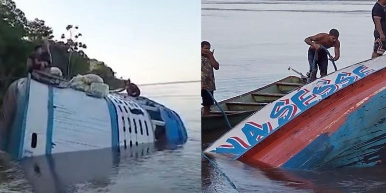 Uma embarcação com vários passageiros naufragou na madrugada de domingo (3), próximo Comunidade Benjamin. Barco com