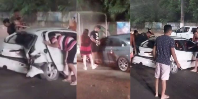 Uma aposta de ‘racha’ terminou com a colisão de dois veículos e cinco pessoas feridas entre elas duas. Durante