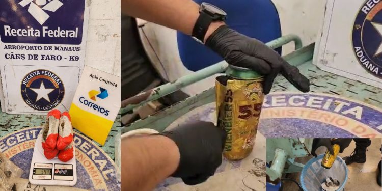 A Equipe K9 da Receita Federal em Manaus em atuação conjunta com os Correios apreendeu skunk oculto. Droga avaliada