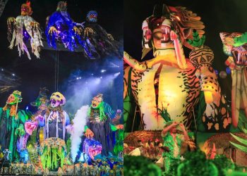 Um dos momentos mais esperados pela direção dos bois-bumbás de Parintins (a 369 quilômetros de Manaus. Festival de
