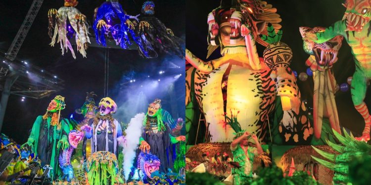 Um dos momentos mais esperados pela direção dos bois-bumbás de Parintins (a 369 quilômetros de Manaus. Festival de