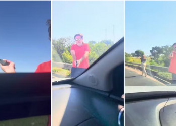 Um motorista armado ameaçou e depois atirou em direção aos ocupantes de outro carro durante uma briga. Em briga