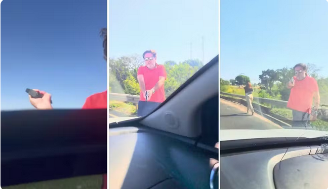 Um motorista armado ameaçou e depois atirou em direção aos ocupantes de outro carro durante uma briga. Em briga