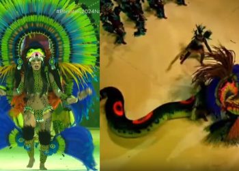 VÍDEO: Pública vibra ao ver cunhã-poranga do Caprichoso, Marciele Alburquerque, se transformando na 'Cobra Grande'