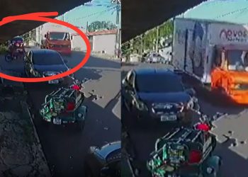 Acidente que deixou casal e criança feridos em Manaus foi registrado por câmera de segurança; assista