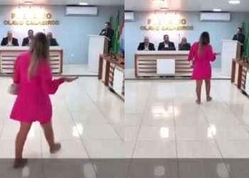 Vídeo: grávida invade sessão da Câmara e cobra que vereador assuma filho