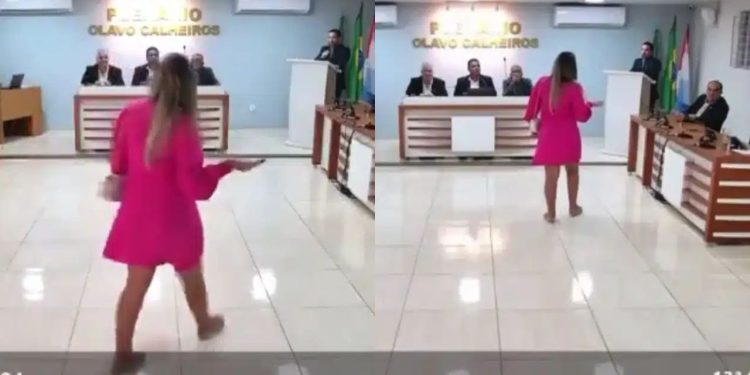 Vídeo: grávida invade sessão da Câmara e cobra que vereador assuma filho