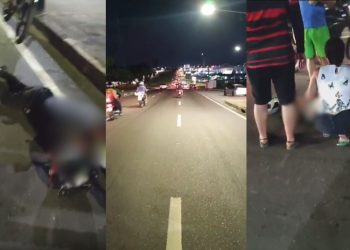 Motociclista acaba caindo na avenida com a passageira após desviar de pedestre em Manaus