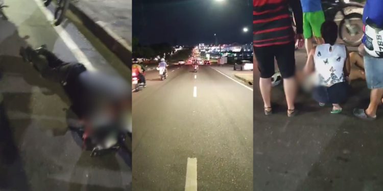 Motociclista acaba caindo na avenida com a passageira após desviar de pedestre em Manaus
