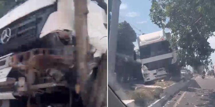 VEJA VÍDEO: Carreta perde controle e bate contra árvore no Japiim