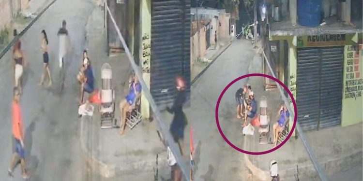 Um vídeo divulgado nas redes sociais, mostra o momento em que dois bandidos armados em uma motocicleta. Vídeo registra