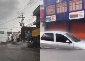 A forte chuva que caiu na manhã desta quarta-feira (10) deixou várias ruas de Manaus alagadas. Chuva deixa