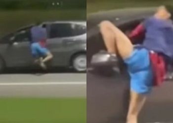 Uma testemunha gravou quando um ladrão ficou pendurado na janela de um carro e foi arrastado, ao tentar. Vídeo