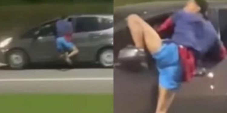 Uma testemunha gravou quando um ladrão ficou pendurado na janela de um carro e foi arrastado, ao tentar. Vídeo