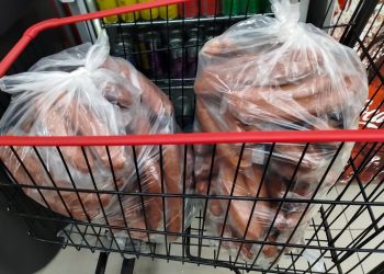 Cerca de 40 kg de alimentos considerados impróprios para consumo foram apreendidos e descartados pelos. Supermercado
