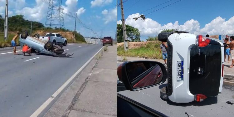 Em grave acidente, carros capotam na AM-010