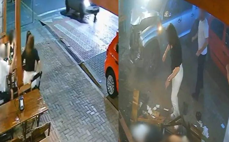 VEJA momento que mãe e filha morrem atropeladas após carro invadir restaurante