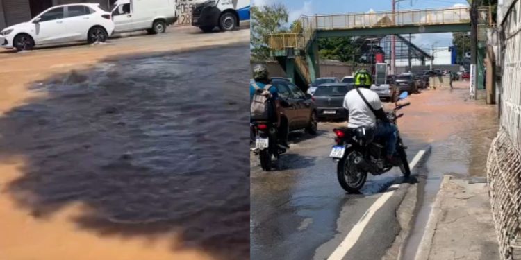 Vídeo mostra avenida da Cachoeirinha alagada após tubulação romper
