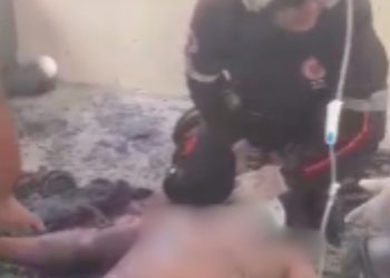 Pintor é socorrido pelo Samu após despencar de andaime na Cidade Nova