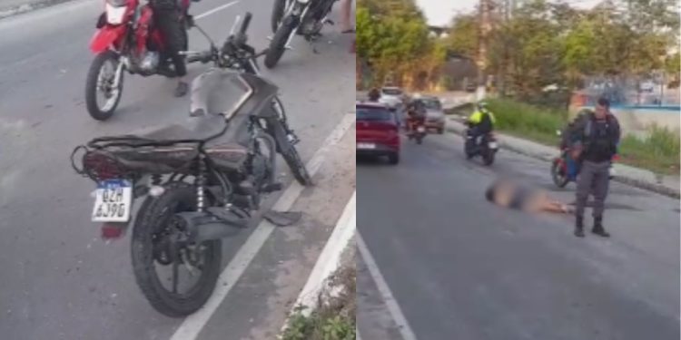 Vídeo mostra motoqueiro que bateu no canteiro e morreu após ser arremessado na pista no Distrito