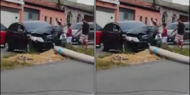Motorista perde controle do carro e bate contra poste no Nova Cidade