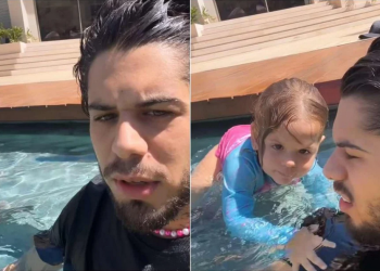 O cantor Zé Felipe se desesperou ao ver a filha, Maria Flor, quase se afogar dentro de uma piscina nesta. Zé Felipe