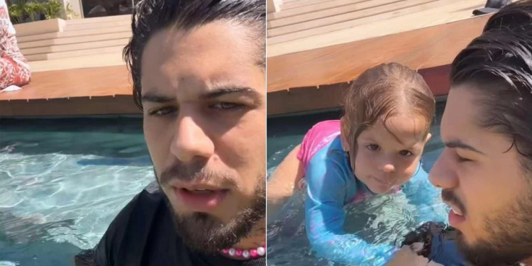 O cantor Zé Felipe se desesperou ao ver a filha, Maria Flor, quase se afogar dentro de uma piscina nesta. Zé Felipe