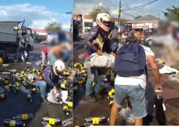 Um vídeo divulgado nas redes sociais mostra o momento em que populares saqueiam refrigerantes que se. Vídeo: