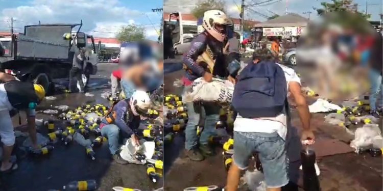 Um vídeo divulgado nas redes sociais mostra o momento em que populares saqueiam refrigerantes que se. Vídeo: