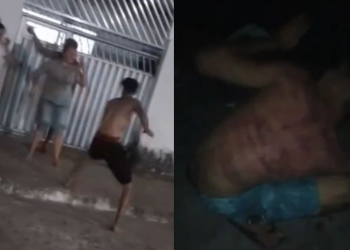 Vídeos que circulam nas redes sociais mostram um jovem agredindo a própria mãe e em seguida sendo capturado. Jovem