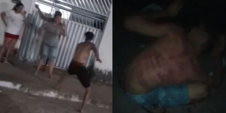 Vídeos que circulam nas redes sociais mostram um jovem agredindo a própria mãe e em seguida sendo capturado. Jovem