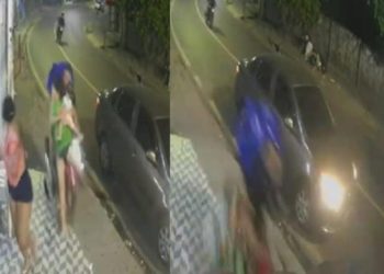 DESCONTROLADO – Motociclista atinge mulher com bebê no colo