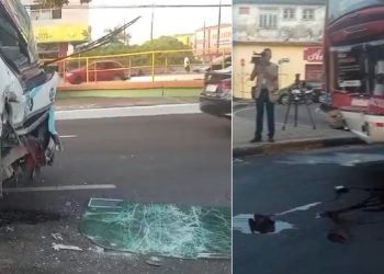 Motorista de ônibus particular dorme ao volante e acerta traseira de coletivo em Manaus; veja