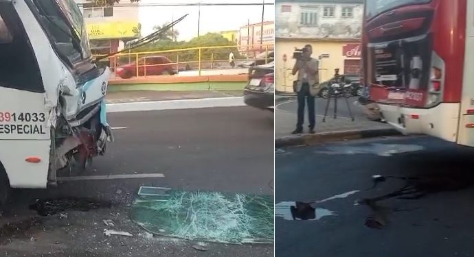 Motorista de ônibus particular dorme ao volante e acerta traseira de coletivo em Manaus; veja