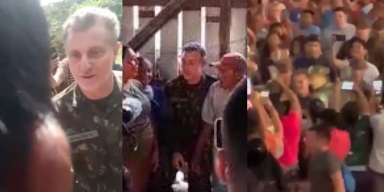 Luciano Huck reúne multidão ao fazer gravação em comunidade do interior do Amazonas
