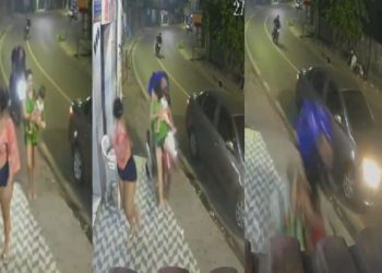 Vídeo mostra exato momento que mulher com bebê no colo é atropelada por entregador na Compensa